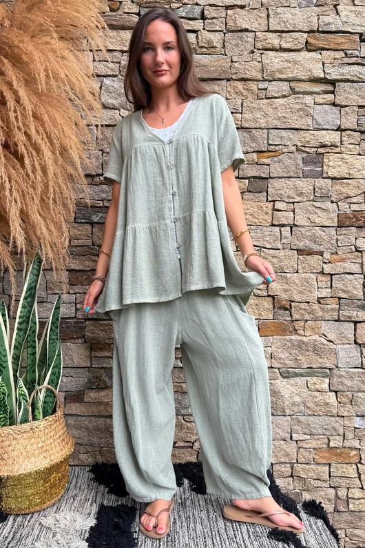 Lina Linen Blend Smock Over Shirt Washed Khaki